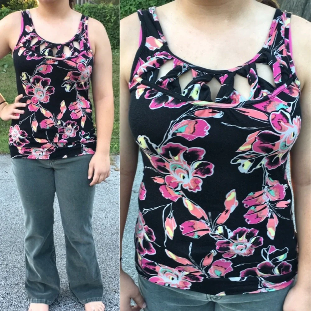 - American Rag L Floral Twist Macrame Chest Tank! EUC!